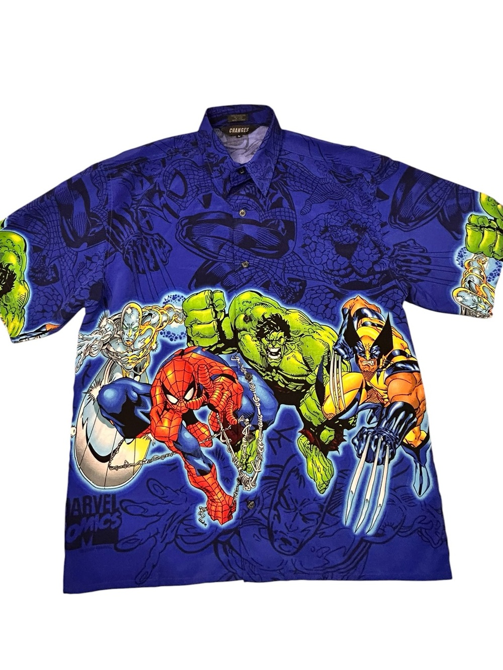 Changes 2001 Marvel Comics Characters Button Down Shirt Men’s L Y2K Colorful VTG